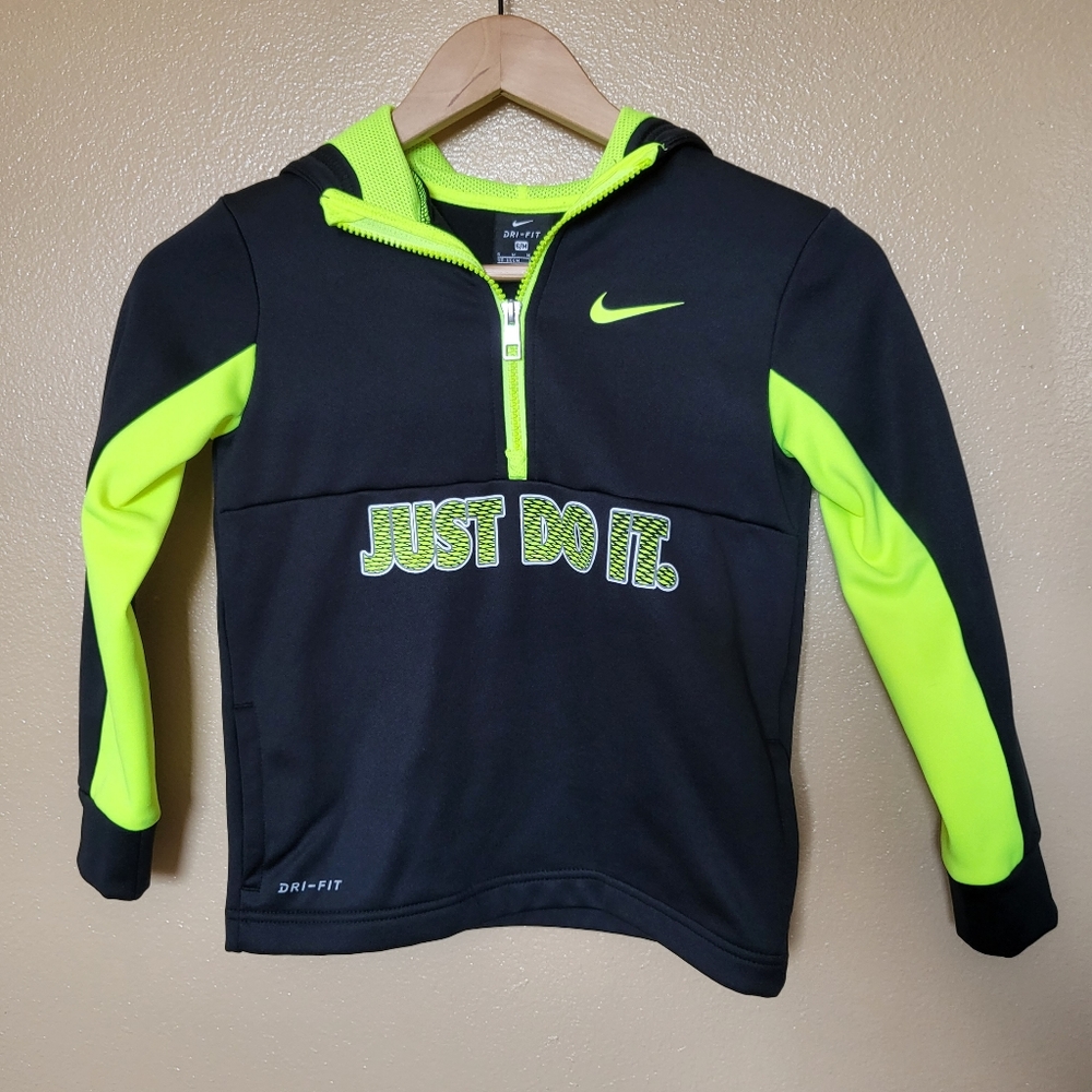 NIKE Hoodie Warm Up Set Kids Neon Green Black 6
